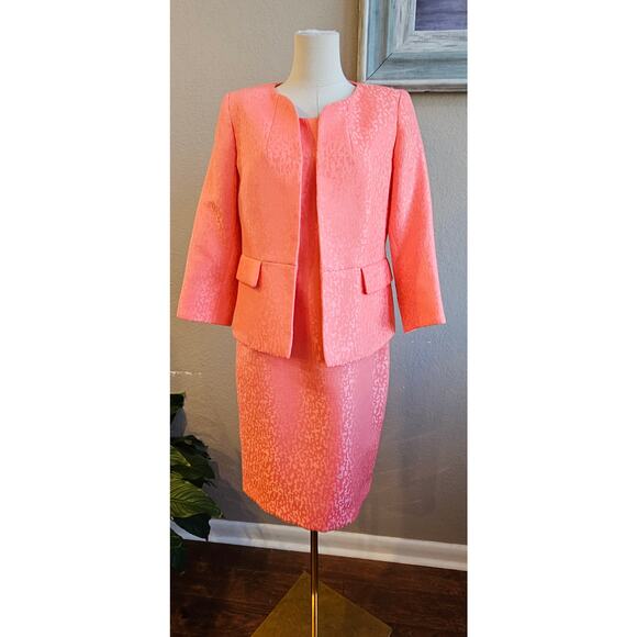 Kasper Women's Textured Jacquard Office Work Dress and Blazer Suit Size 8 Coral - Picture 1 of 6